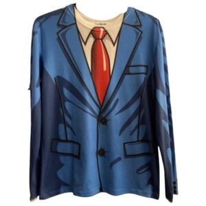 Mens Faux Real Halloween Costume Long Red White Blue Cartoon Outline T-shirt